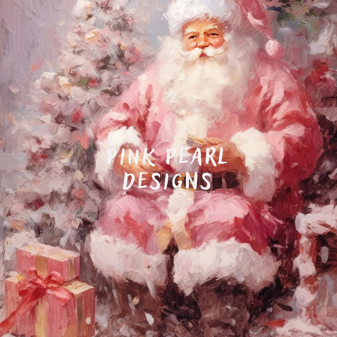 Pink Santa Claus Christmas Wall Art, Preppy Print - Image 3