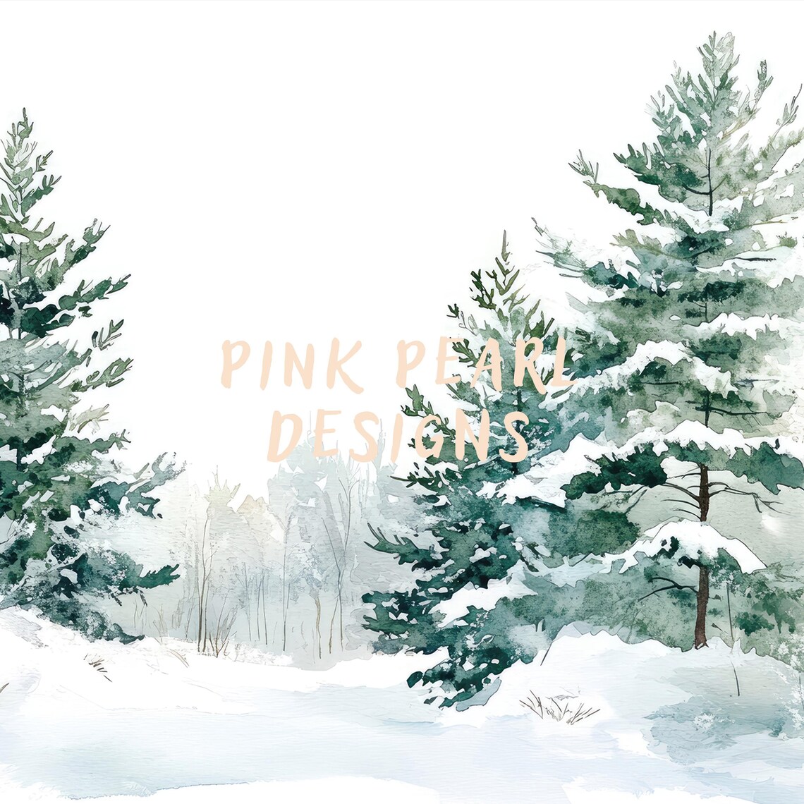 Snowy Pine Trees Watercolor Winter Woodland Landscape Poster - Image 4