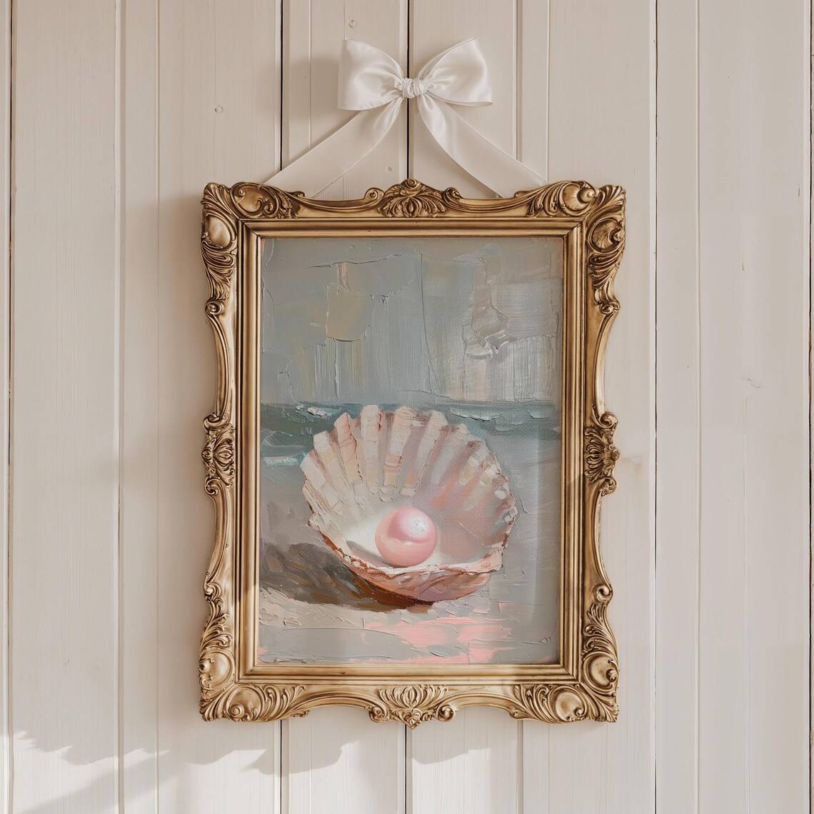 Pink Pearl in Oyster Poster, Coastal Summer Decor