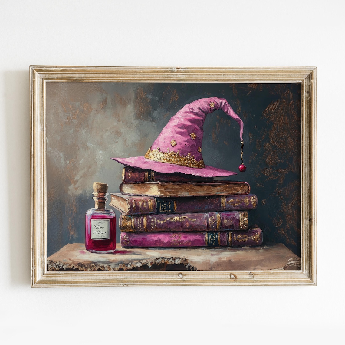 Pink Witch Hat Love Potion Spell Books Halloween Wall Art Poster