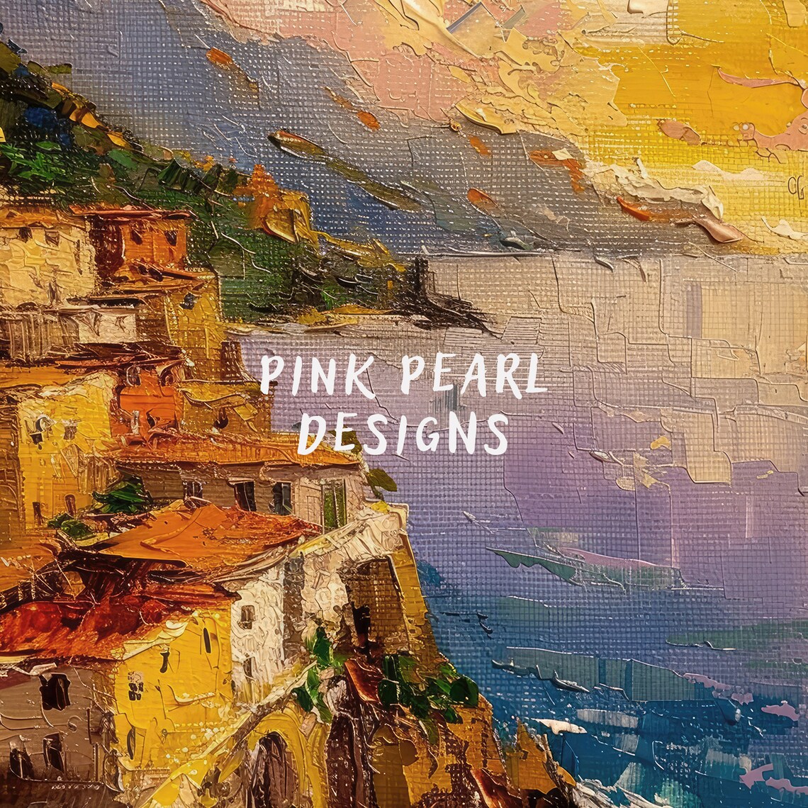 Amalfi Coast Cliffside Village Sunset Oil Painting Wall Art Print - Image 4