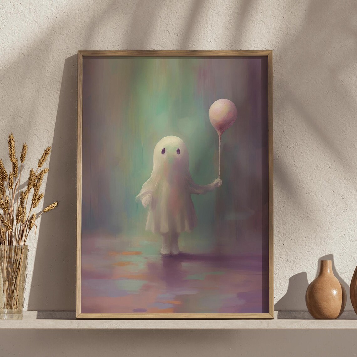 Cute Ghost With Balloon, Pastel Halloween Art Print - Image 4