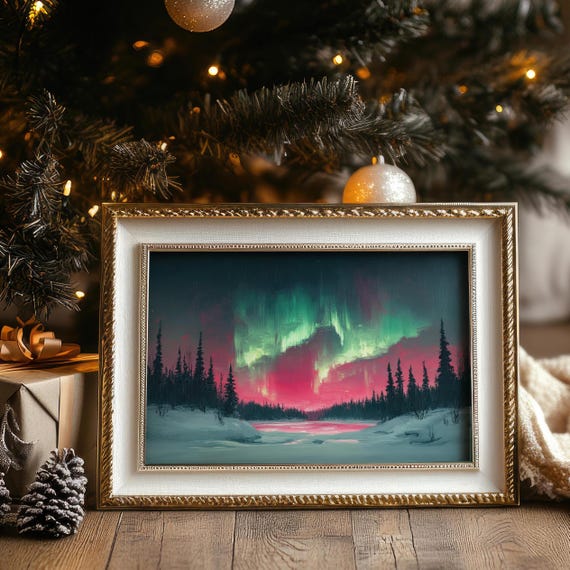 Aurora Borealis Winter Landscape Art Print