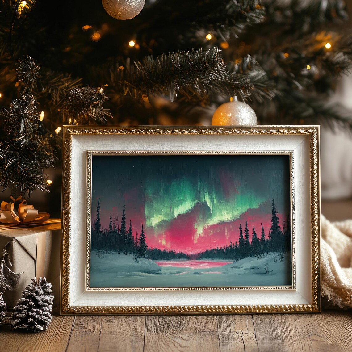 Aurora Borealis Winter Landscape Art Print