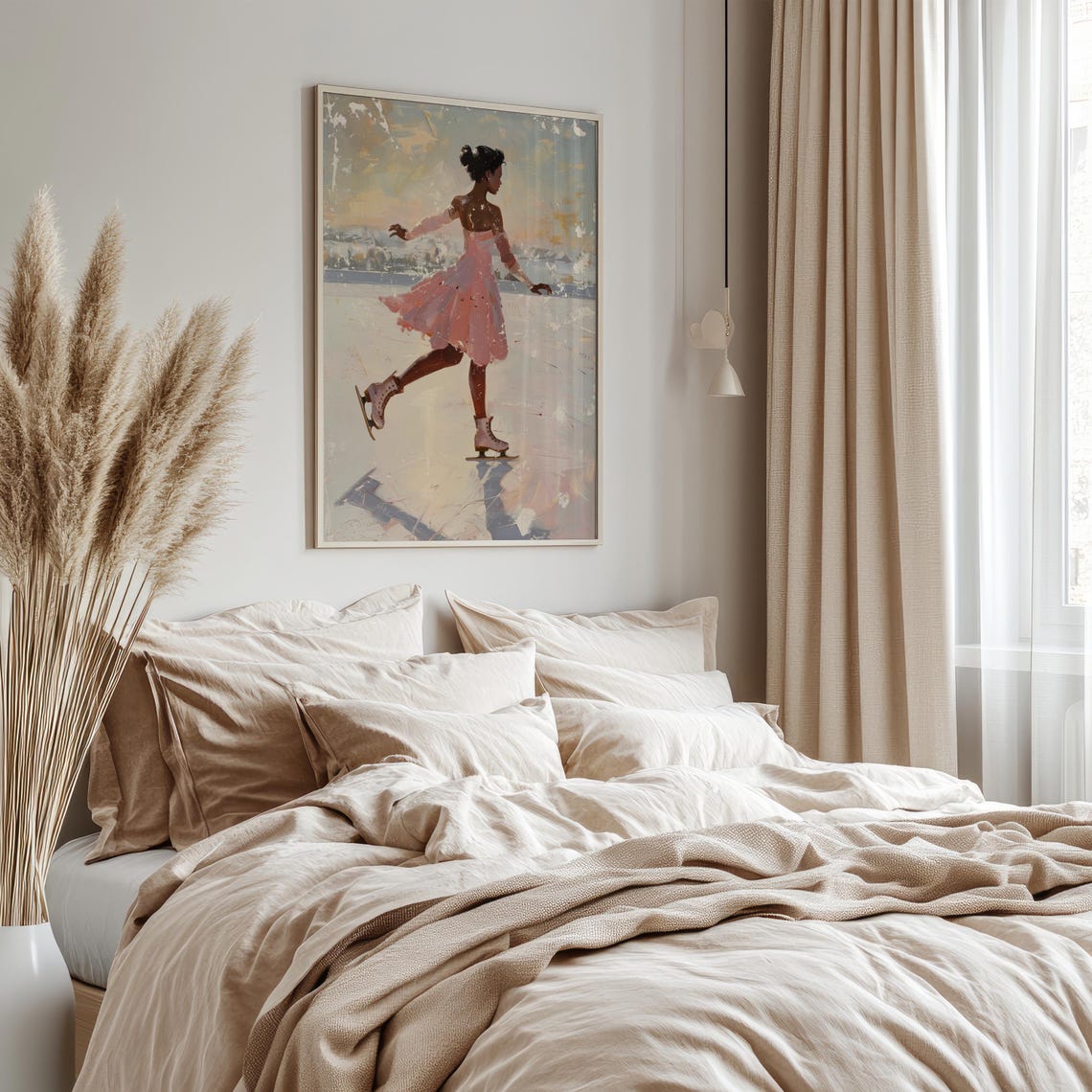 Figure Skater Girl Wall Art Preppy Room Decor Ice Skating Black Girl Poster Girly Pink Winter Print Christmas - Image 3