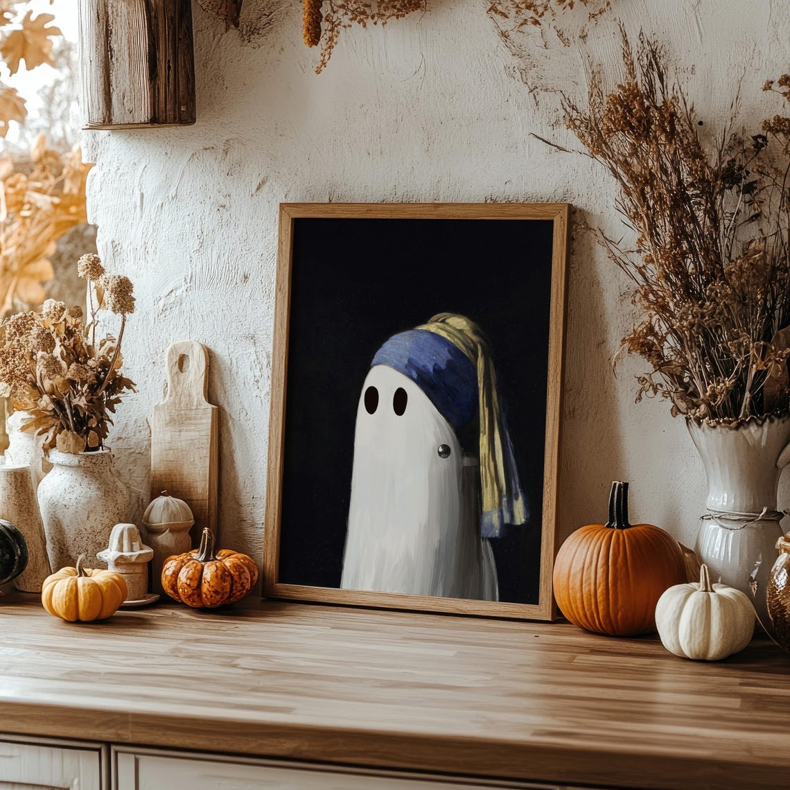 Cute Ghost With A Pearl Earring Funny Halloween Wall Art Print - Image 5