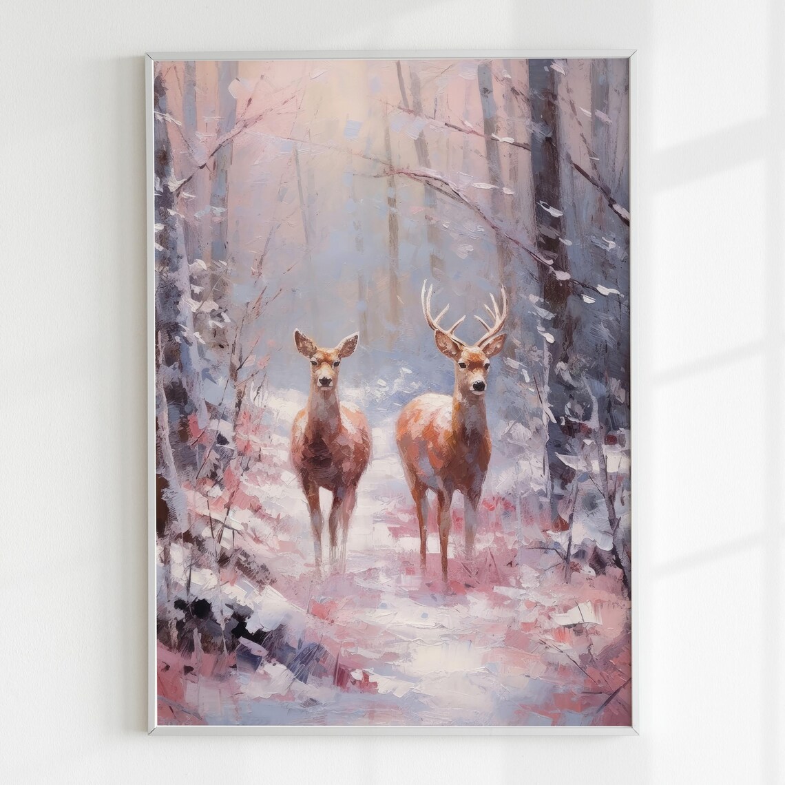 Deer In Forest Preppy Christmas Art Print - Image 4