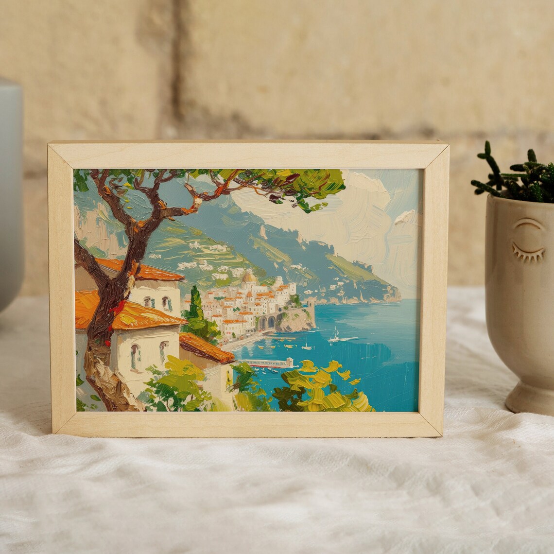 Amalfi Coast Town Domed Church Red Roofs Blue Sea Travel Poster - Image 4
