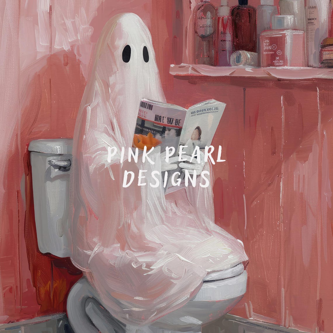 Ghost In Bathroom Girly Wall Art Preppy Halloween Decor Cute Ghost Poster Trendy Pink Bathroom Wall Art Spooky - Image 6