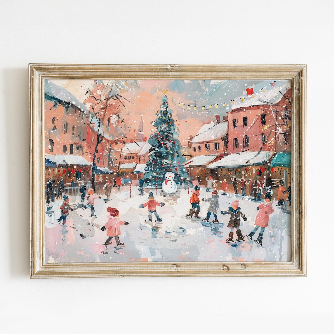 Children Ice Skating Town Square Christmas Tree Holiday Poster