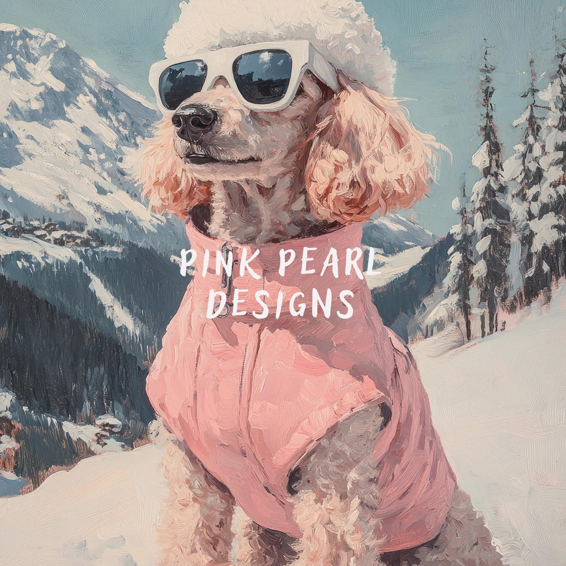 Cool Poodle In Sunglasses Pink Ski Jacket Mountain Art Poster - Image 2