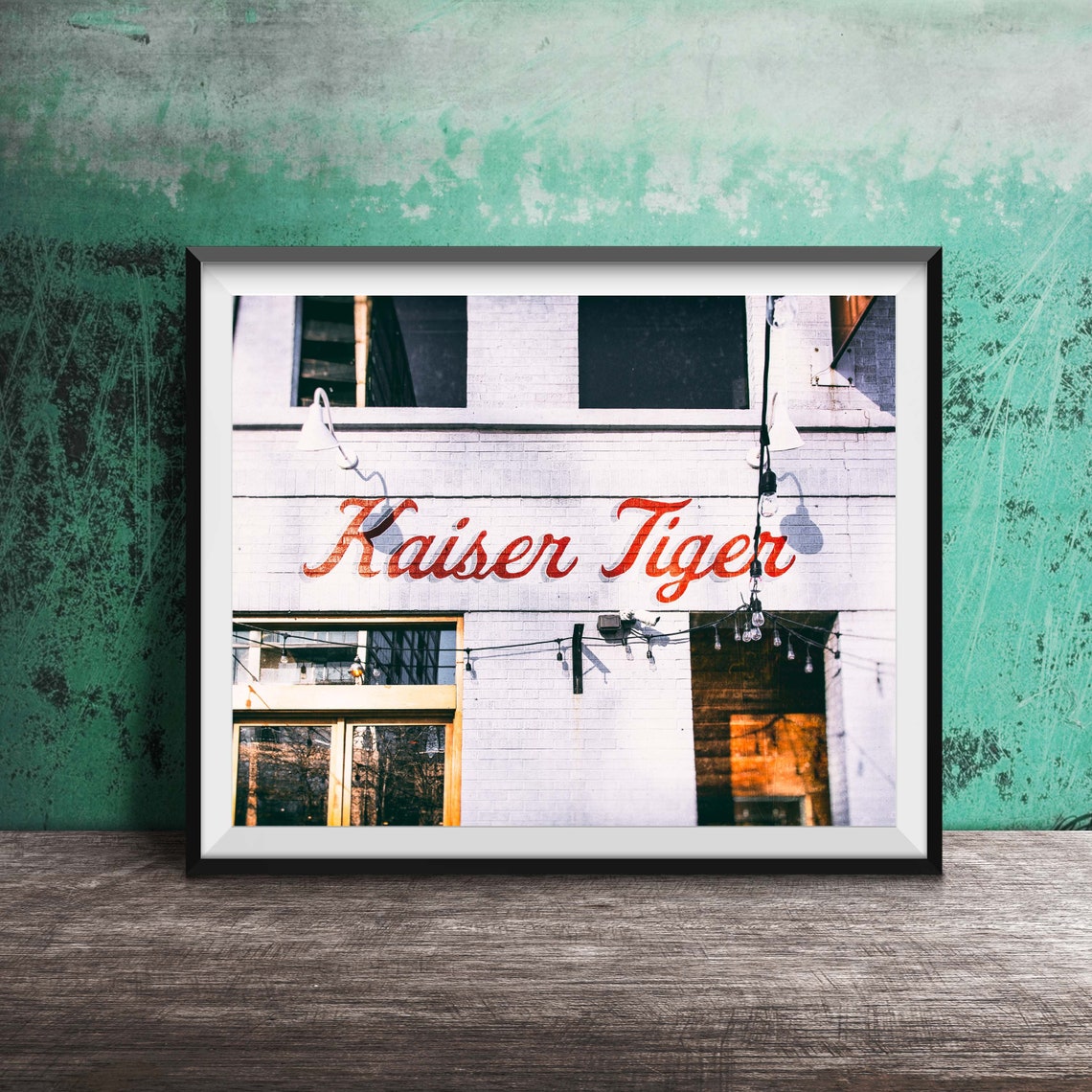 Kaiser Tiger Red Script Sign White Brick Bar Front Photo Poster