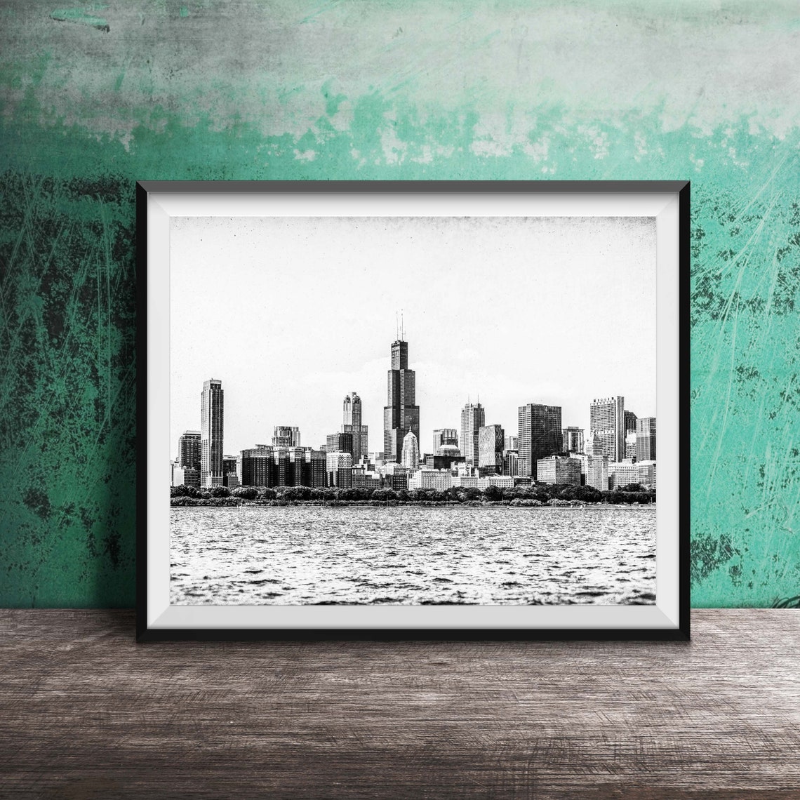 Chicago Skyline Across Lake Michigan Daytime Blue Water Poster - Image 2