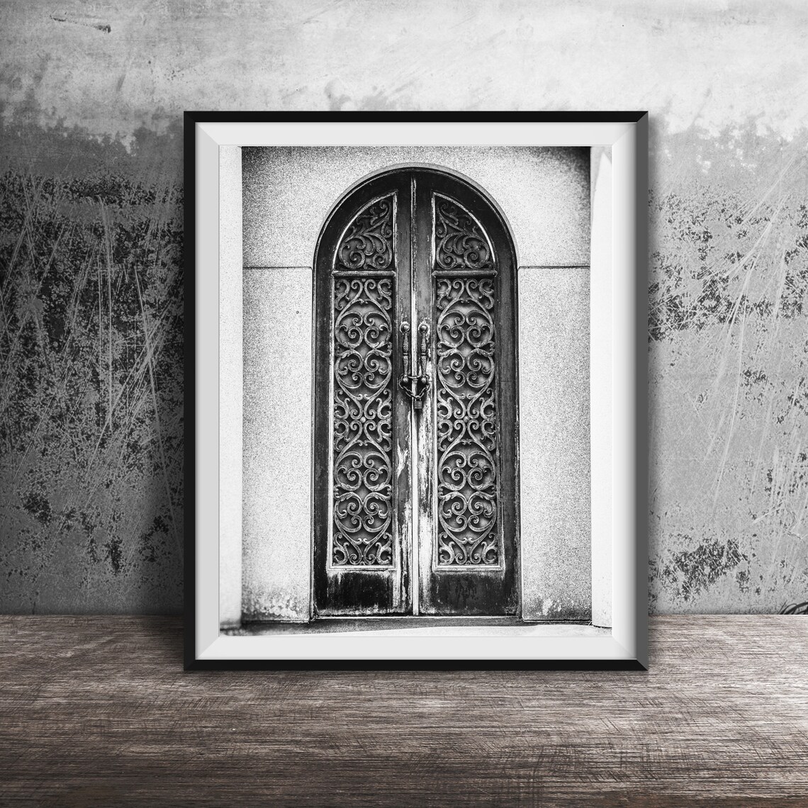 Ornate Arched Wrought Iron Mausoleum Door Cemetery Photo Poster - Image 2