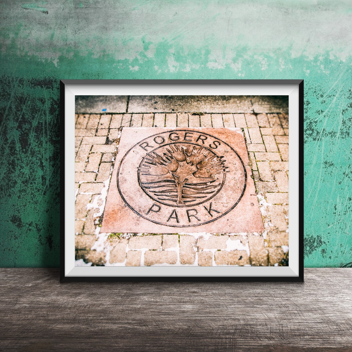Rogers Park Tree Emblem Stamped Brick Sidewalk Chicago Photo Poster