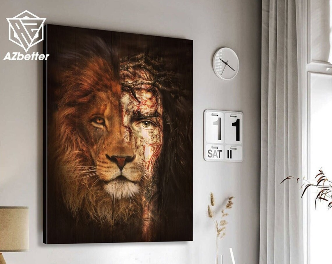 Half Lion Half Jesus Face Crown of Thorns Perfect Union Christian Poster - Image 4