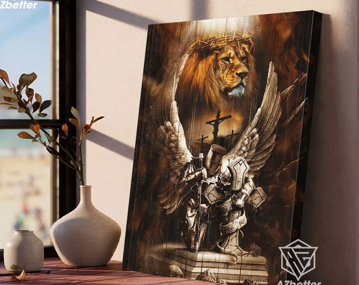 Beautiful Knight Of The God Lion Of Judad Prints God Wall Art Christian Home Decor Warrior Of God Pictures Lion God Painting