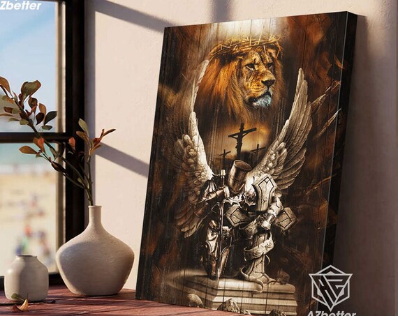 Winged Angel Knight Armor Lion Crown of Thorns Crosses Christian Poster