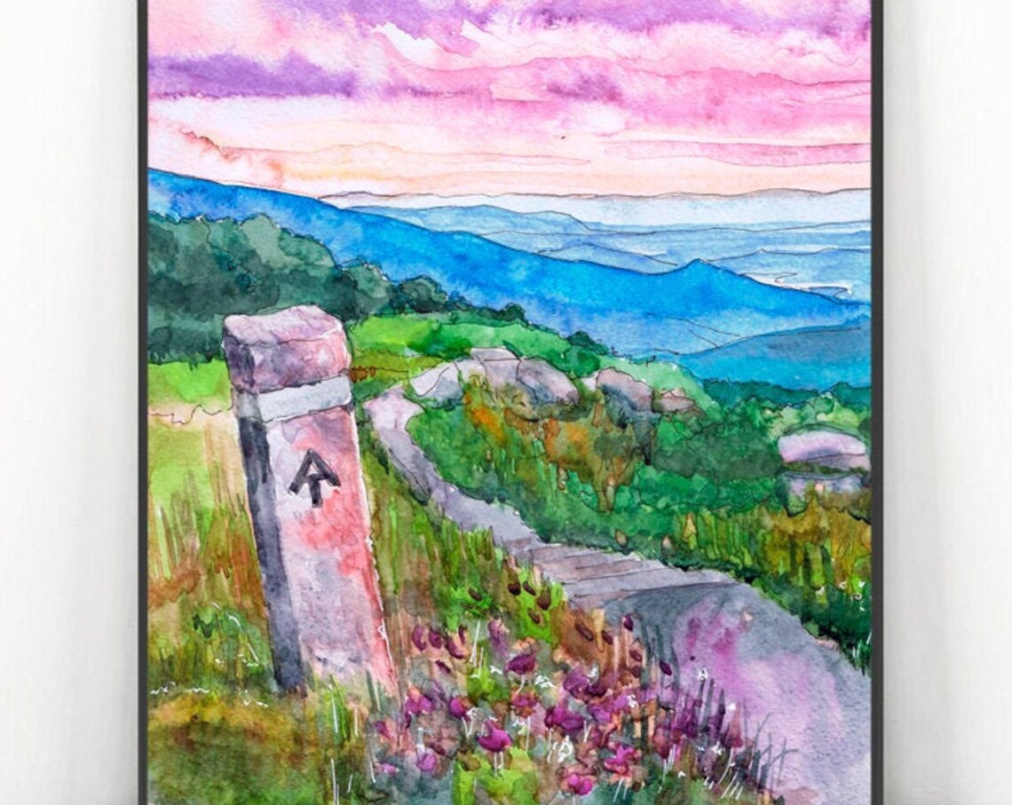 Appalachian Trail Blue Ridge Mountain Watercolor Art Print