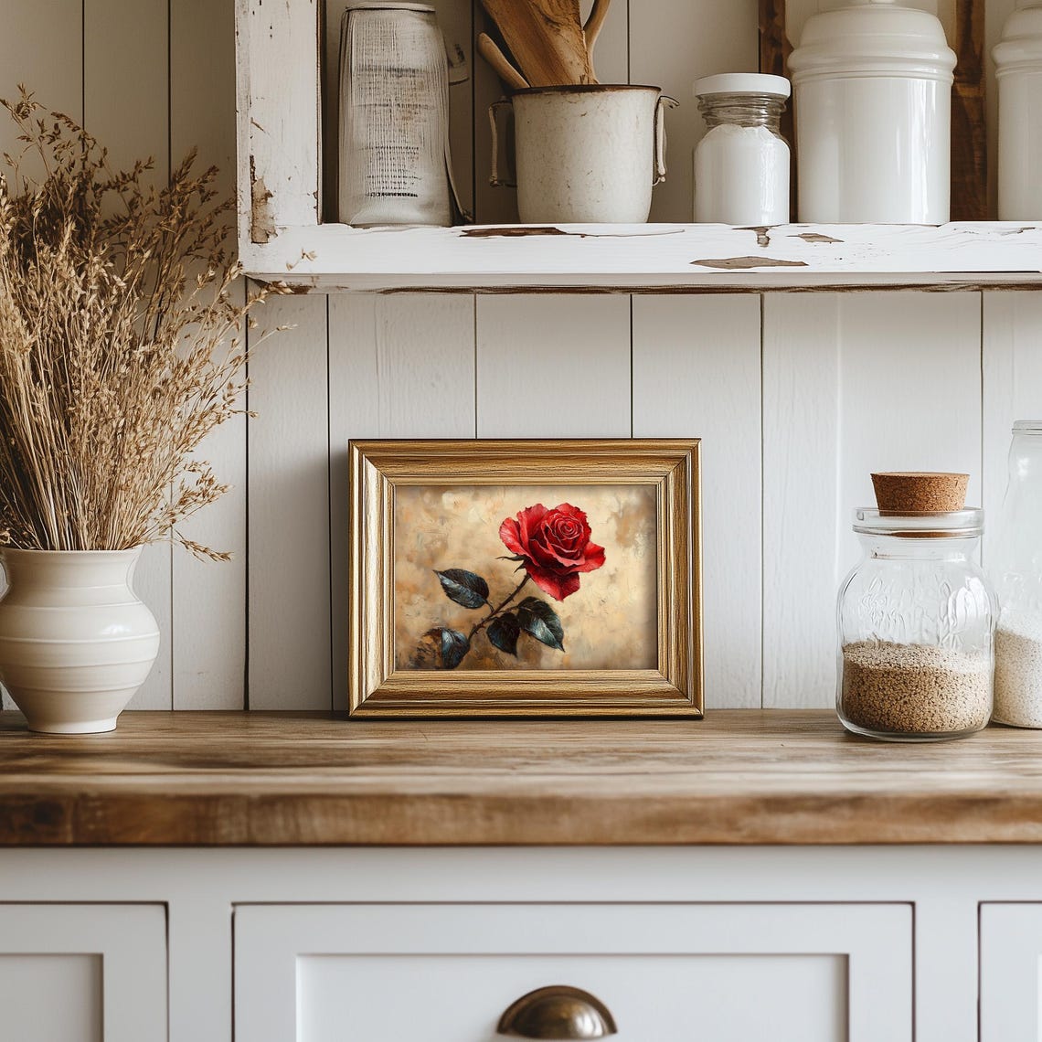 Single Red Rose Bloom Gold Background Romantic Floral Poster - Image 5