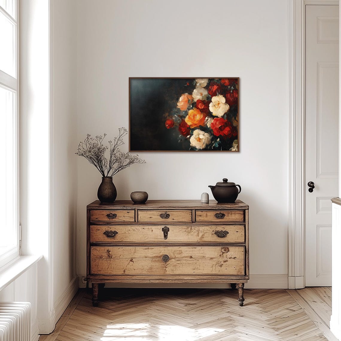 Autumn Bouquet Painting Vintage Flower Wall Print Flower Print Wall Decor Floral Wall Art Dark Moody Oil Painting Art - Image 3
