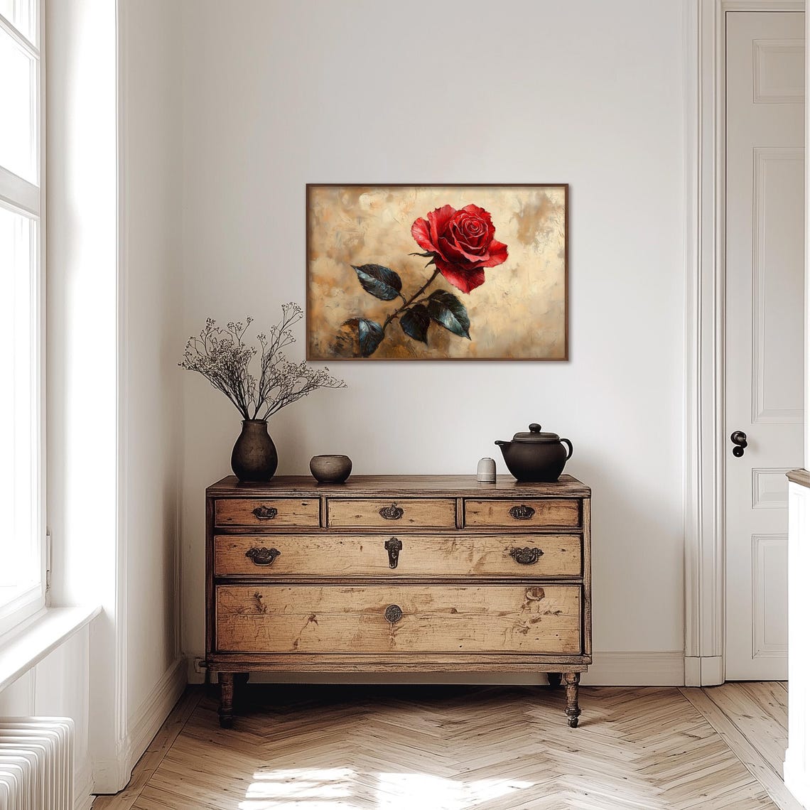 Single Red Rose Bloom Gold Background Romantic Floral Poster - Image 4