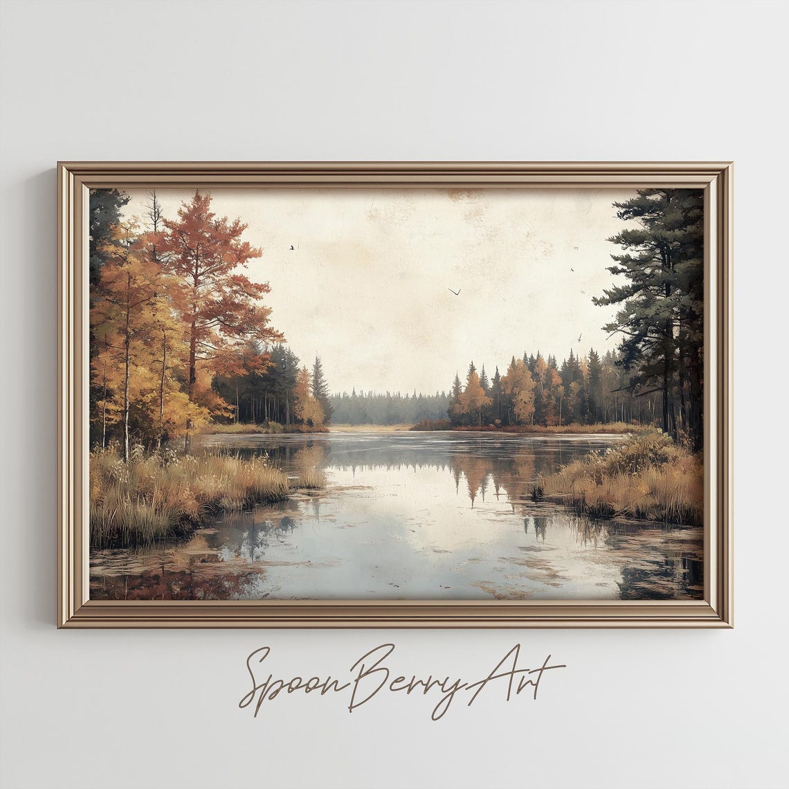 Autumn River Winding Through a Quiet Forest Mirror Reflection Poster