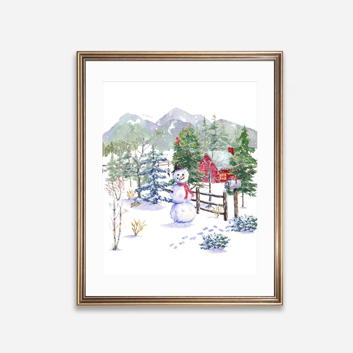 Winter Snowman Wall Art Woodland Snowman Sign 5x7 8x10 85x11 11x14 16x20 Seasonal Watercolor Country Decor Diy Home Decor - Image 4