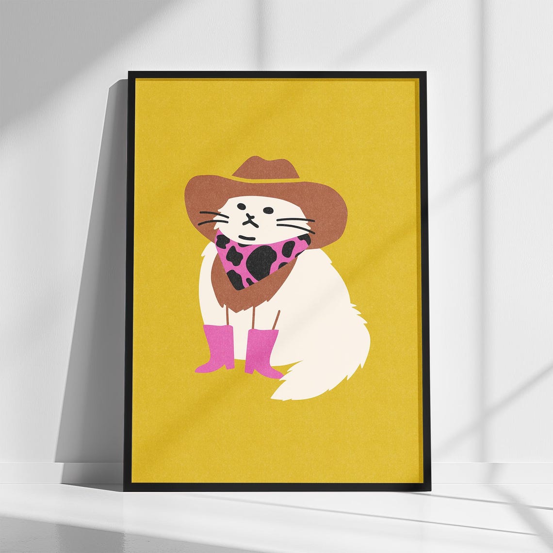 Cute Cowboy Cat Western Kitty Cowboy Hat Pink Boots Art Print