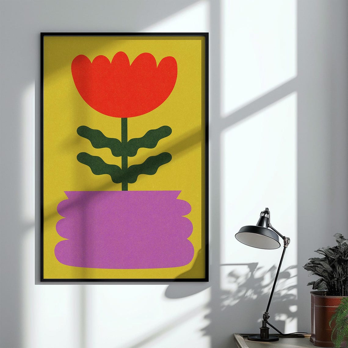 Bold Red Flower In Purple Vase Pop Art Botanical Modern Poster - Image 4