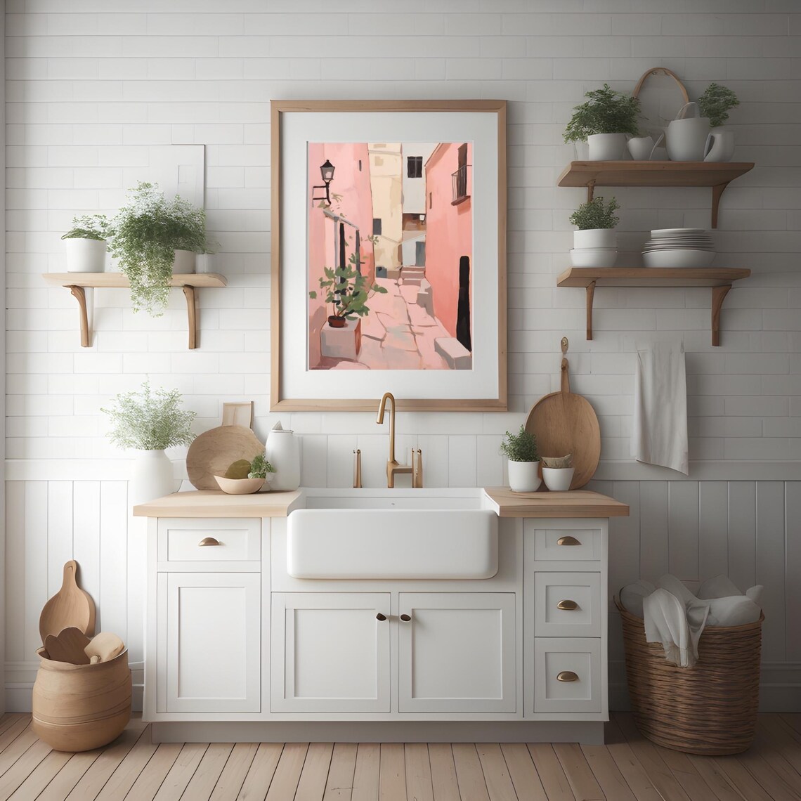 Blush Pink Italian Old Town Alley Painting Mediterranean Street Poster - Image 4