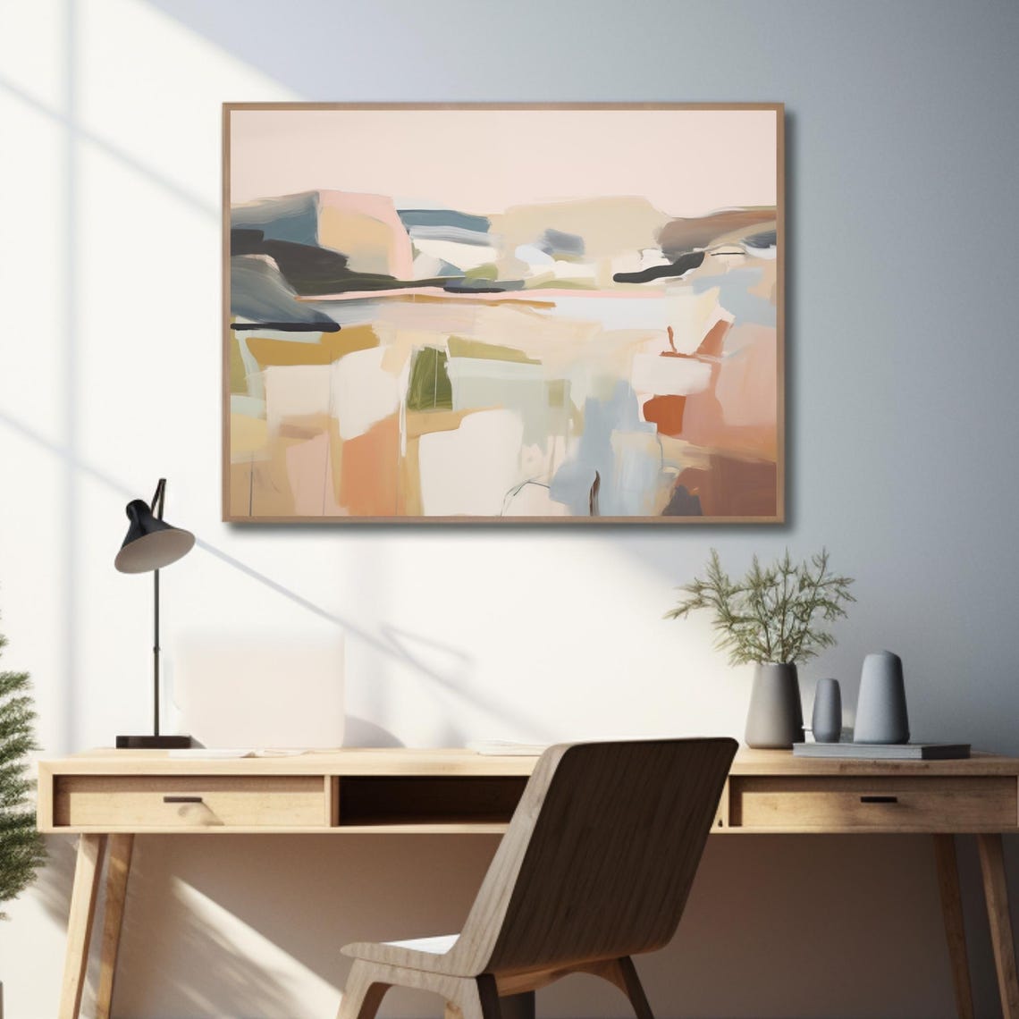 Neutral Abstract Landscape Painting Blush Beige Modern Art Poster - Image 4