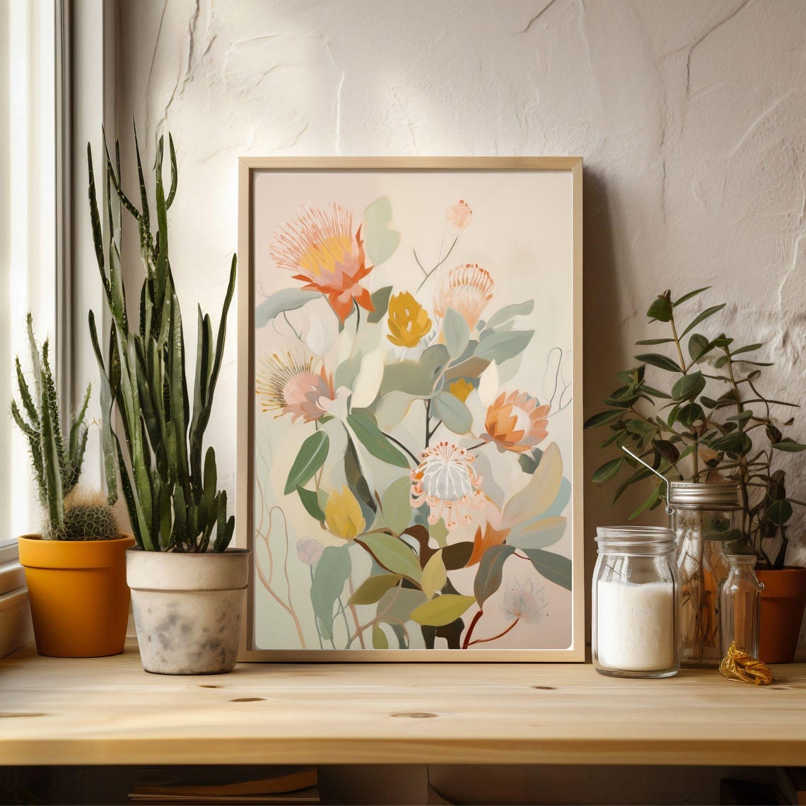 Protea Australian Native Flowers Painting Peach Botanical Poster - Image 2