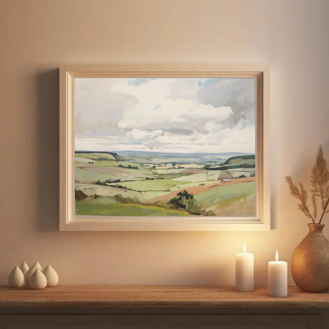 Modern Abstract Green Rolling Hills Painting Patchwork Poster - Image 2