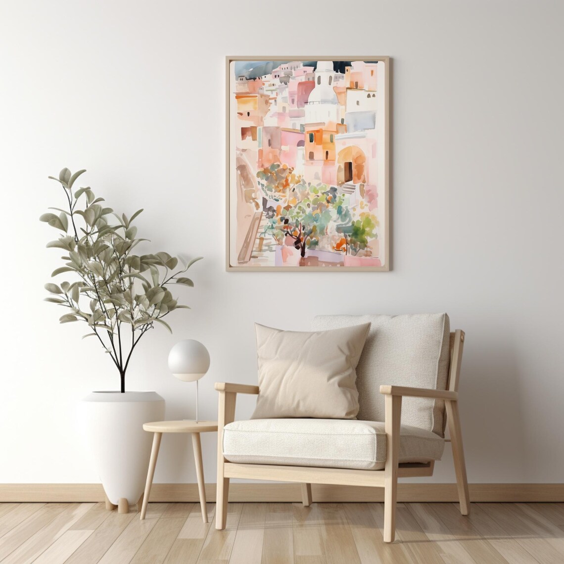 Italy Amalfi Coast Town Watercolor Pastel Hillside Village Poster - Image 3