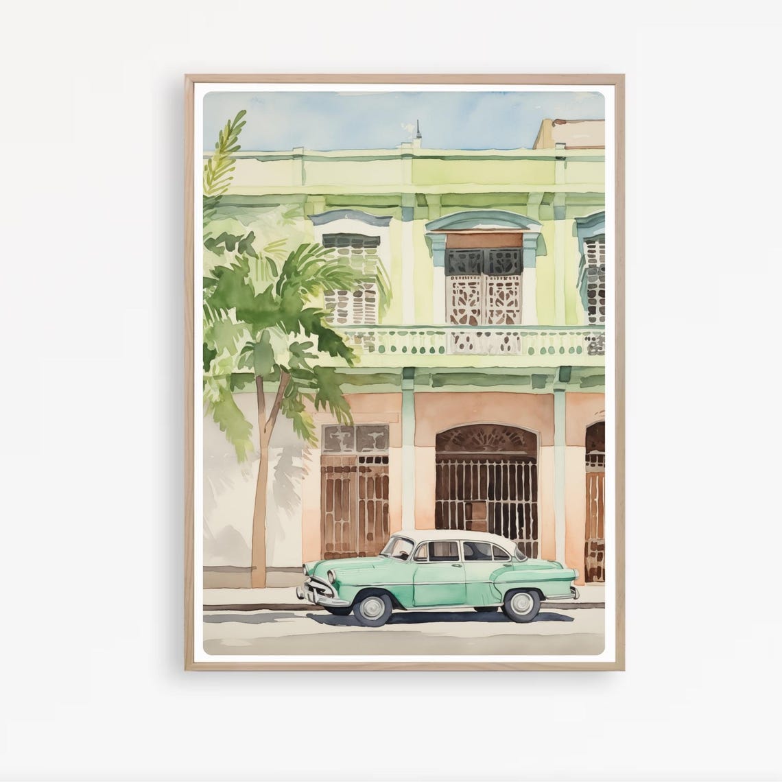 Havana Cuba Street Vintage Turquoise Car Colonial Building Poster - Image 2