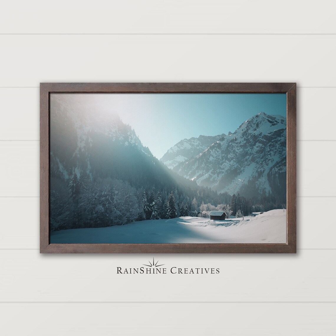 Cabin In The Snowy Mountains, Winter Art Print