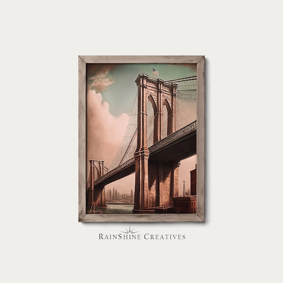 Brooklyn Bridge New York City Vintage Landscape Art Print