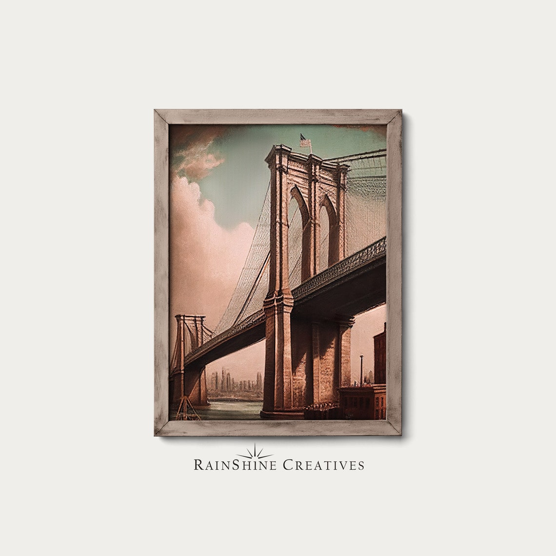 Brooklyn Bridge New York City Vintage Landscape Art Print
