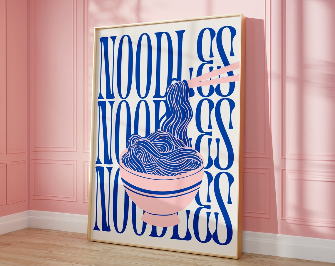 Retro Noodles Bowl Art Print, Bold Kitchen Decor