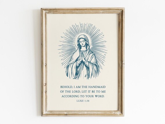 Blessed Mother Mary Luke 1:38 Vintage Catholic Engraving Print