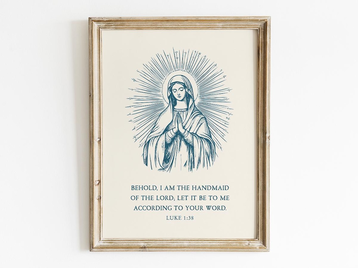 Blessed Mother Mary Luke 1:38 Vintage Catholic Engraving Print