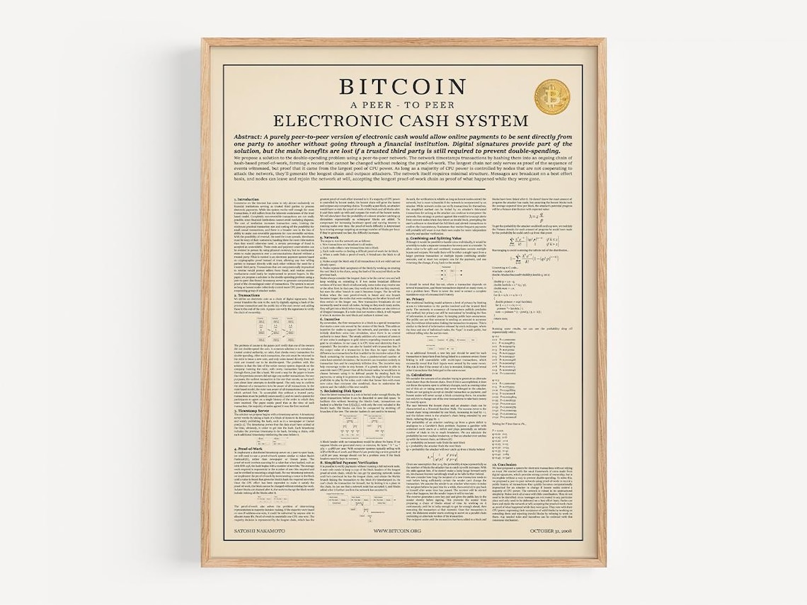 Bitcoin Whitepaper, Cryptocurrency Wall Art Print