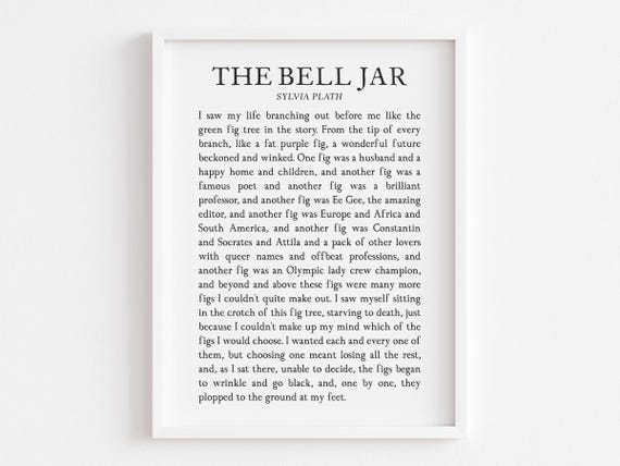 The Bell Jar Quote By Sylvia Plath, Literature Decor