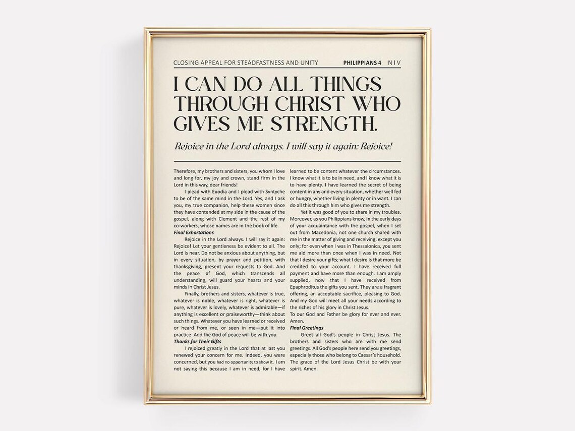 I Can Do All Things Through Christ Philippians 4 NIV Scripture Poster