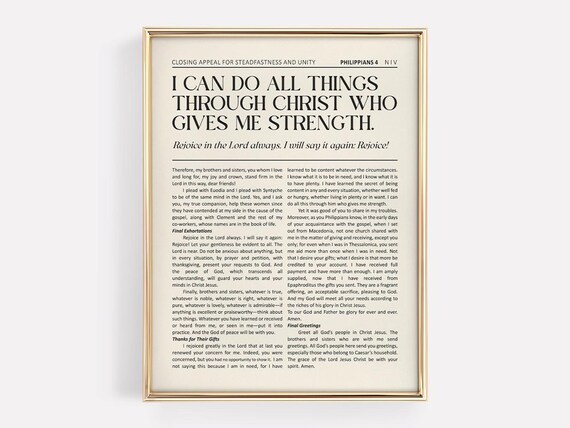I Can Do All Things Through Christ Philippians 4 NIV Scripture Poster
