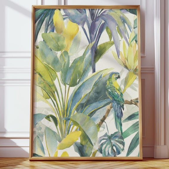 Tropical Wall Decor For The Living Room Watercolor Poster Of A Parrot Exotic Plant Illustration Modern Art Prints Jungle Flair Hallway And Kitchen