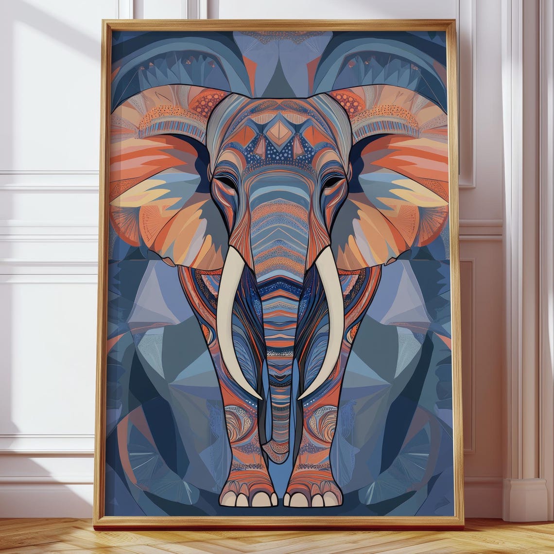 Colorful Geometric Elephant Boho Mandala Style Animal Art Poster