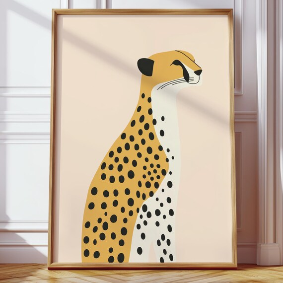 Living Room Animal Motif Poster Scandi Style Cheetah Art Print Minimalist Decoration Beige Elegant Wall Picture Bedroom Hallway Office