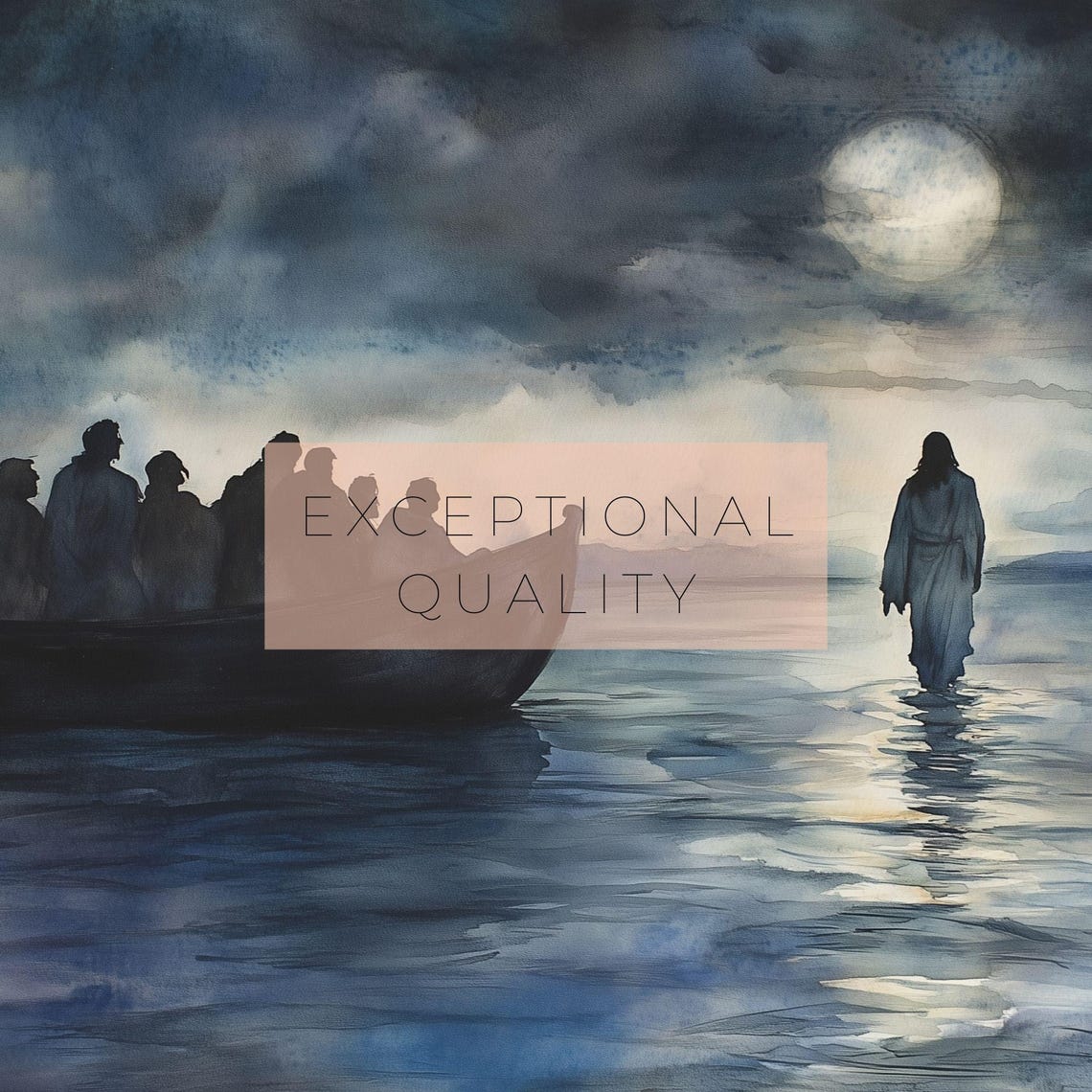 Jesus Walking On Water Moonlit Night Vintage Christian Art Wall Print - Image 3